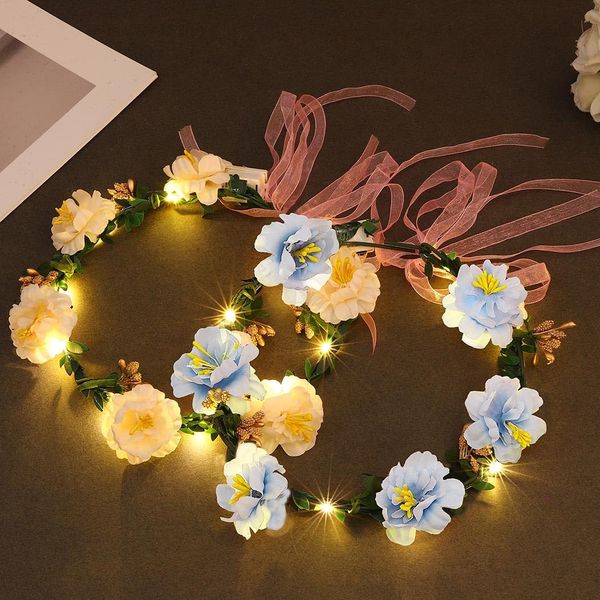 Zoestar Light Up Flower Crown Headband LED Hair Wreath Headbands Bridal Floral Headpiece Festival Garland Headdress for Women and Girls,2 Pcs