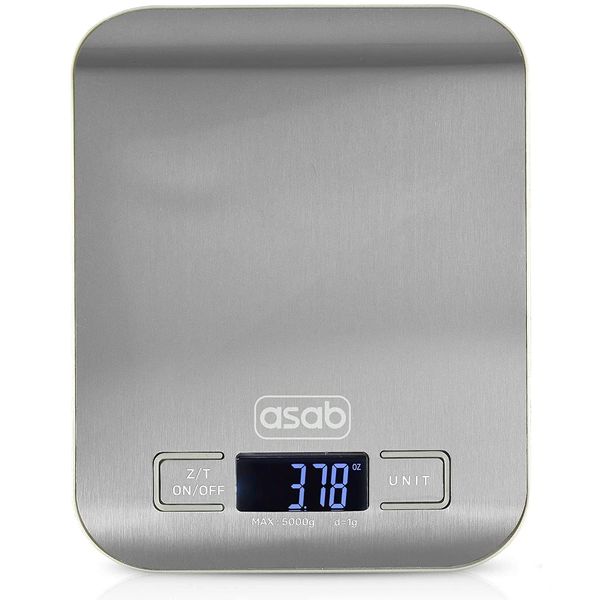 ASAB Digital Kitchen Scale LCD Display Multifunction 1g Accuracy Portable Stainless Steel Weighing Scale Digital Food Baking Cooking Scale Easy Clean and Store Tare Function 5kg/11lb