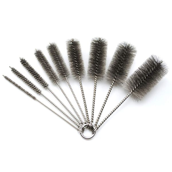 Pipe Cleaning Brush Set Stainless Steel Bristles, Stainless Steel Pipe Brush Steel Bottle Brush 9 Piece Variety Pack For Auto Parts, Bottles, Guns, Tubes, Etc.