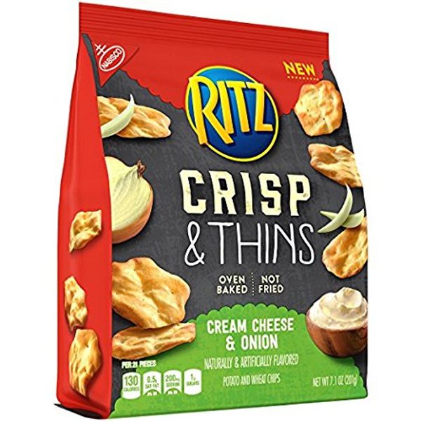 Ritz Crisp & Thins Chips, Cream Cheese & Onion, 7.1 Ounce package of 2 bags