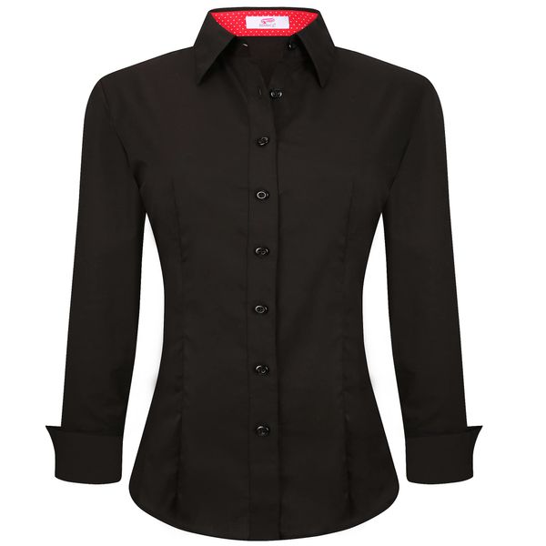 Esabel.C Womens Button Down Shirts Long Sleeve Regular Fit Stretch Work Blouse Black M