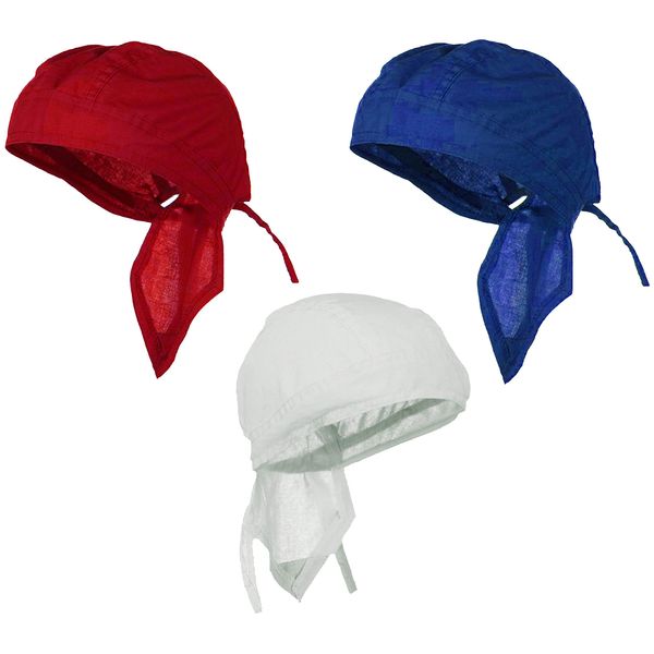 Doo-Rag Bundle Red White Blue Patriotic Flag Color Motorcycle Skull Caps Pack