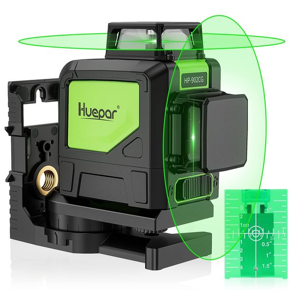 Huepar 902CG Self-Leveling 360-Degree Cross Line Laser Level with Pulse Mode, Switchable Horizontal and Vertical Green Beam Laser Tool, Magnetic Pivoting Base Included