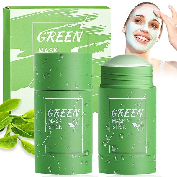 2 Stück Mask Clay Stick, The Original Green Tea Mask Stick, Grüntee Maske Ölkontrolle Anti Akne Fest Fein, Für Schönheitsreinigung Haut feuchtigkeitsspendend pflegend…