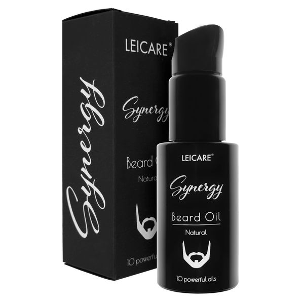 Leicare Bartöl Herren 50ml Synergy Natural - Premium Bartpflege Pflegeöl für Haut und Barthaar - 3-Tage-Bart bis Vollbart - ohne Duftstoffe parfumfrei und vegan - Geschenk für Herren mit Bart