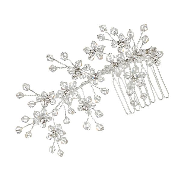 SAMKY Handmade Crystal Bead Flower Bridal Tiara Hair Comb - Silver Plated FC017