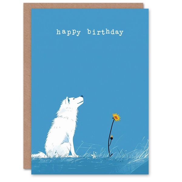 Birthday Card White Dog Lover Pet and Daisy Flower For Him Man Greeting Card