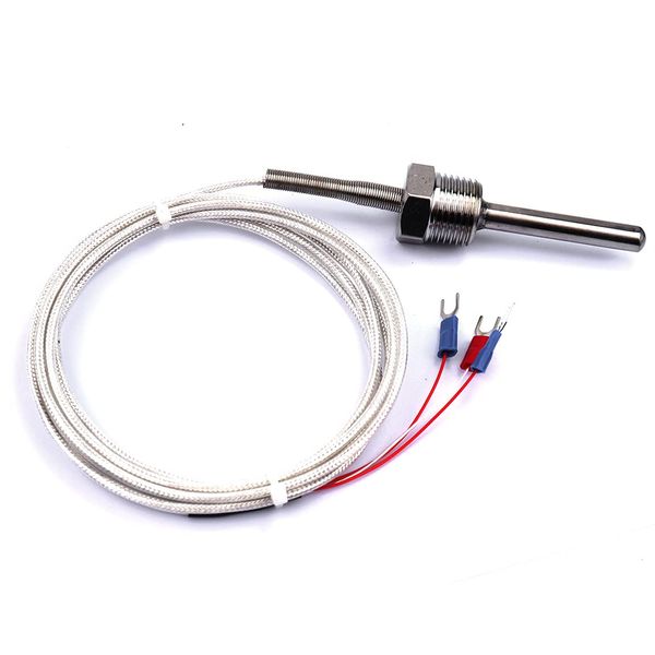 ATOPLEE 1pc Temperature Sensor Probe,Stainless Steel Waterproof Pt100 Ohm Probe Sensor 1/2 inch Thread with Insulation Lead Wire(-50-250°C)