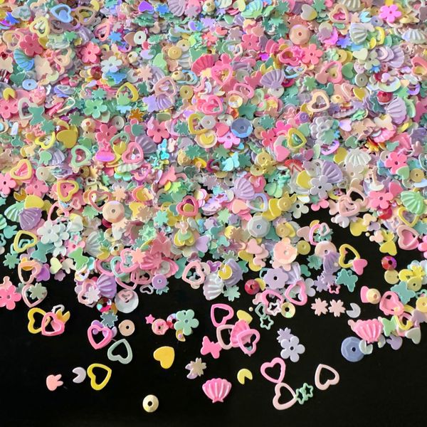 Nail Hologram Shell Heart Cherry Blossom Round Sequin Colorful Glitter Gel Nail Resin Enclosed Nail Art Decoration DIY