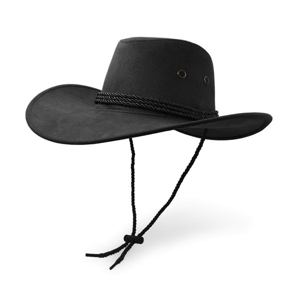 Cowboy Hat, Sun Hat Faux Felt Leather Suede Travel Cap Western Hat Outdoor Sun Protect Black