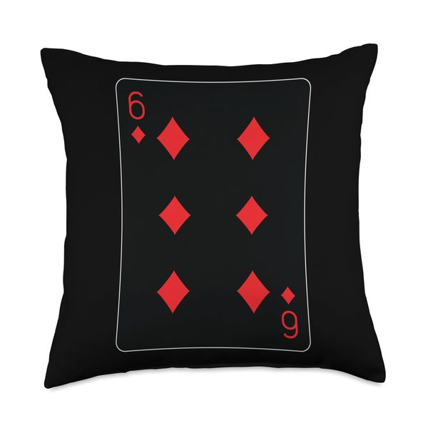 Six of Diamons Playing Card Throw Pillow
