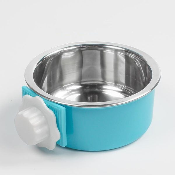 Hanging Stainless Steel Pet Bowl - The Perfect Solution For Mess-Free Feeding - Small / Blue