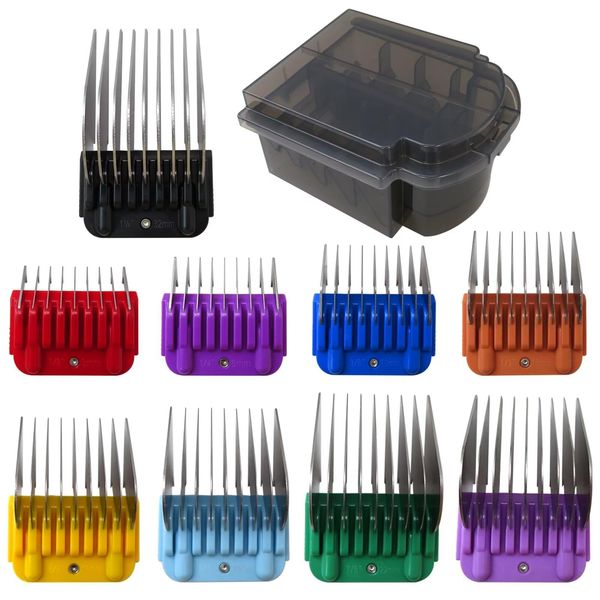 Latest Ver. Animal Stainless Steel Attachment 9 Color Guide Comb Set, for Andis/Oster A5/ Wahl KM Series Clipper Detachable Blade Pet, Dog, Cat, and Horse Clippers