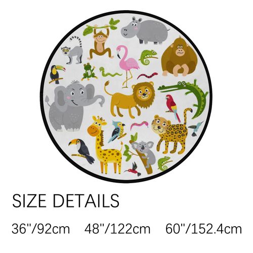 Vantaso Kids Round Nursery Area Rug Tropical Animals 4 Ft Non Skid for Children's Bedroom Playing Room