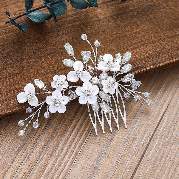 Unicra Silver Bride Wedding Hair Comb Flower Bridal Headpiece Sparkly Rhinestone Hair Accessories Crystal Hair Piece Jewelry for Women and Girls