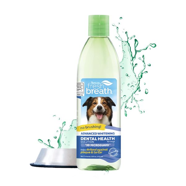 TropiClean Fresh Breath Advanced Whitening | Dog Oral Care Water Additive | Dog Breath Freshener Additive for Dental Health | VOHC Certified | Made in the USA | 16 oz.