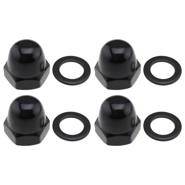 EMSea 4 Stück Schwarze Befestigungselemente aus Edelstahl 304 Kuppelmuttern Set M10 Sechskant Hutmuttern mit Dichtung Kompatibel mit Harley-Davidson