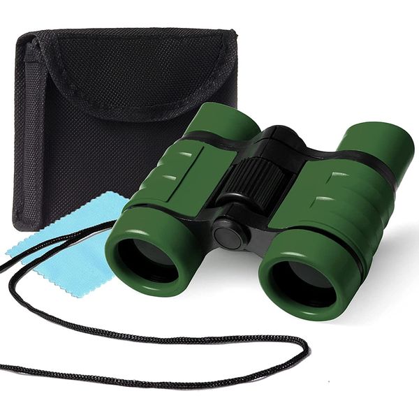 Binoculars for Kids,Kid Binoculars Outdoor Exploration Kit Age 3-12,Compact Shockproof Binoculars Kids,Toddler Binoculars Nature Game Telescope for Bird Watching,Hiking,Camping,Travel,Learning (Green)