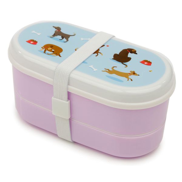 Puckator Catch Patch Dog Stacked Bento Box - Lunch Box for Adults and Kids with Compartments and Fork & Spoon - Snack Box - Food Containers with Lids - Stackable Snack Pots for Kids - Meal Prep