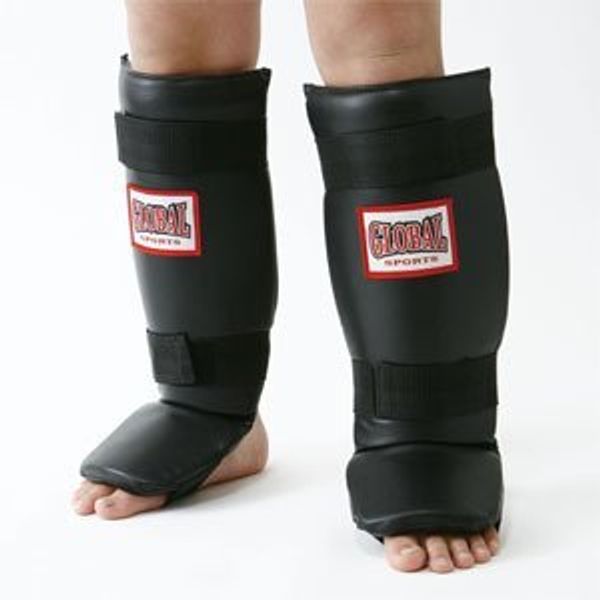 GLOBAL SPORTS Leg Guard 010 (Premium Leather), Black, One Size L Size, Legars Snare Supporter, Kickboxing, Karate