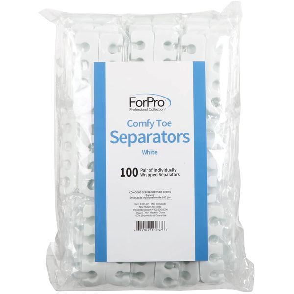 ForPro Professional Collection Comfy Toe Separators, White, Pedicure, 1" W x 3.5" L, 100-Pairs