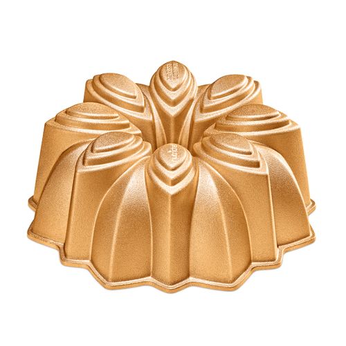 NutriChef 9-Inch Cake Pan, Thick and Heavy Cast Aluminum Cake Molds with 2 Layers of Nonstick Coating - Bloom Flower Design for Uniform Baking Up To 500 Degrees - Easy to Clean, Gold
