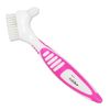 Denture Brush ~ Rubber Grips, Easy Hold Handle, Double Bristle Head (Pink, One Size)