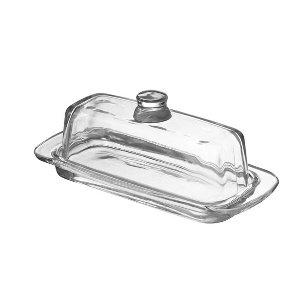 Royalty Art Glass Butter Dish with Handled Lid (Rectangular) Classic Covered 2-Piece Design Clear, Traditional Kitchen Accessory Dishwasher Safe