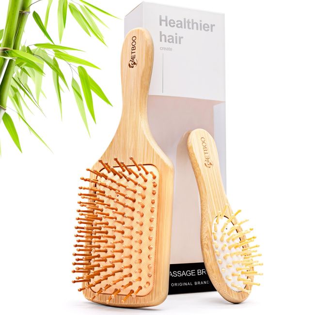 ECOETBOO Bamboo Hair Brush for Women Men Kids, Eco-Friendly Natural Wooden Hairbrush for Long Short Curly Thick Thin Wet/Dry Hair, Massaging Scalp Reducing Tangle & Hair Breakage Detangling Brush