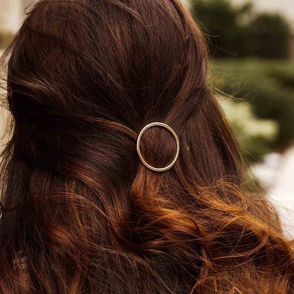 Yheakne Runde Haarspange, hohl, rund, goldfarben, Haarspange, minimalistisch, geometrisch, Metall-Haarschmuck für Damen und Mädchen (Goldkreis)