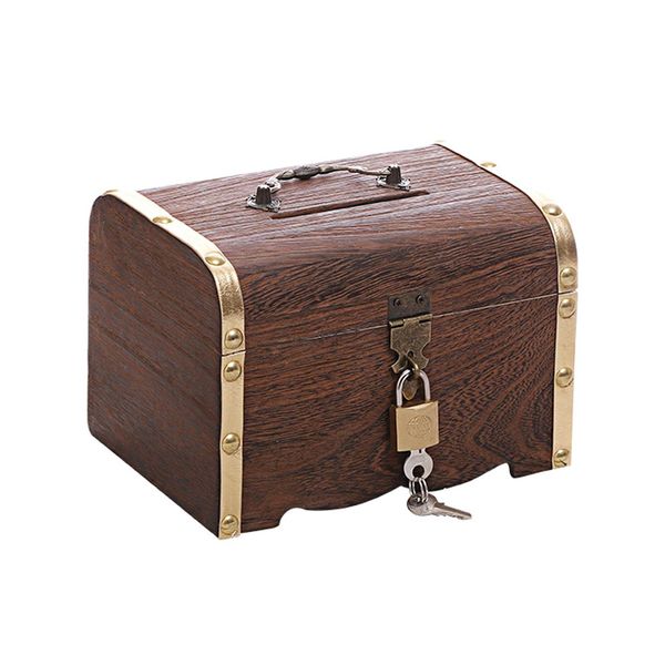 QOTSTEOS Treasure Chest, Wooden Chest, Economy Chest, Box with Lock, Wooden Treasure Chest, Retro Wooden Treasure Chest, Storage Box, Wooden Storage Box (Gold, Size: S)