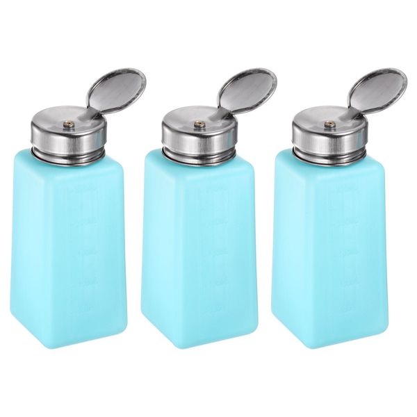 sourcing map 3pcs Solvent Alcohol Dispensers 250ml(8.5oz) Push Down Liquid Dispenser Pump with Sealing Stainless Steel Lid for Acetone Cleanser Polish Remover, Blue