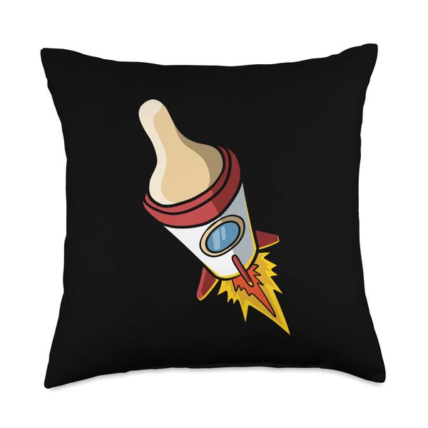 Baby feeding bottle rocket Throw Pillow