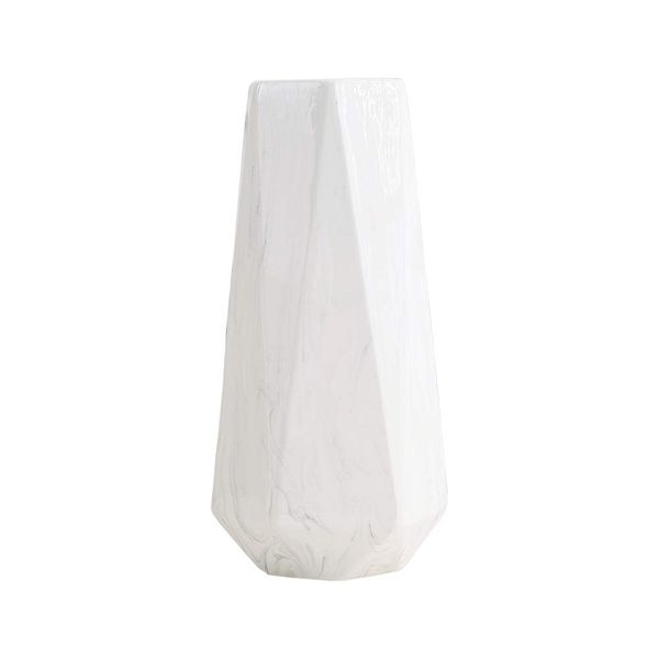 Hutoco 11.8 inches (30 cm) White Marble Flower Base Fashionable Vase Pottery Flower Arrangement Figurine Flower