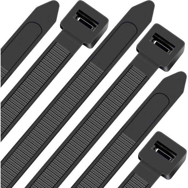 Outdoor Cable Ties, UV Resistant, 11.8 inches (300 mm), Width 0.5 inches (12 mm), Pack of 50, Tensile Strength 264.4 lbs (120 kg), Black