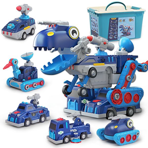 Take Apart Vehicle Magnetic Toy, 5-in-1 Tool Building Trucks Transform to Dinosaur Robot STEM Assemble Car with Storage Box, Kids Child Holiday Birthday Gift for 3 4 5 6 7 8 Year Old Boys Girls