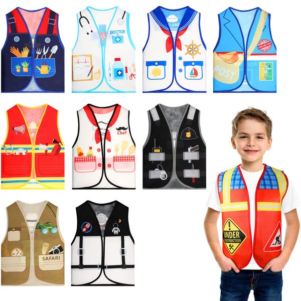 Geyoga 10 Pcs Kids Community Helper Dress Up Vest Career Cosplay Cloth Toddlers Occupation Pretend Play Costume (6-10 Years)