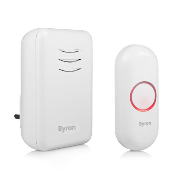 Byron DBY-22312UK Wireless Plug In Doorbell Set, 150 m Range, 16 Melodies, White