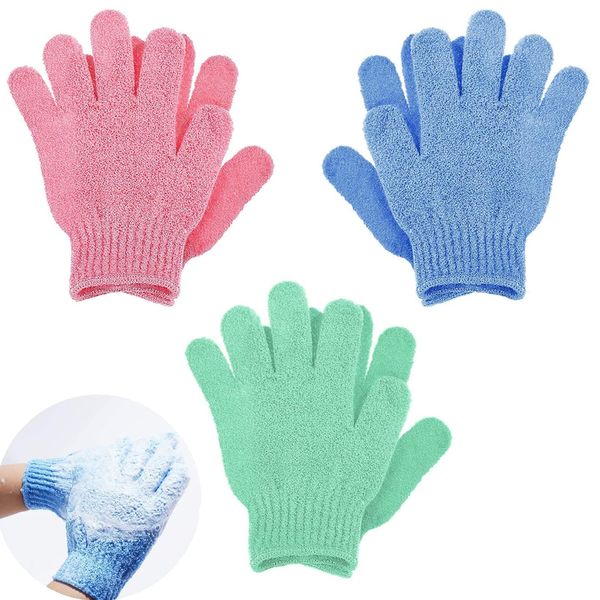 Exfoliating Gloves,3 Pair Bath Gloves Exfoliating Washing Gloves Double Sided Microfibre Shower Body Gloves for Adults and Kids