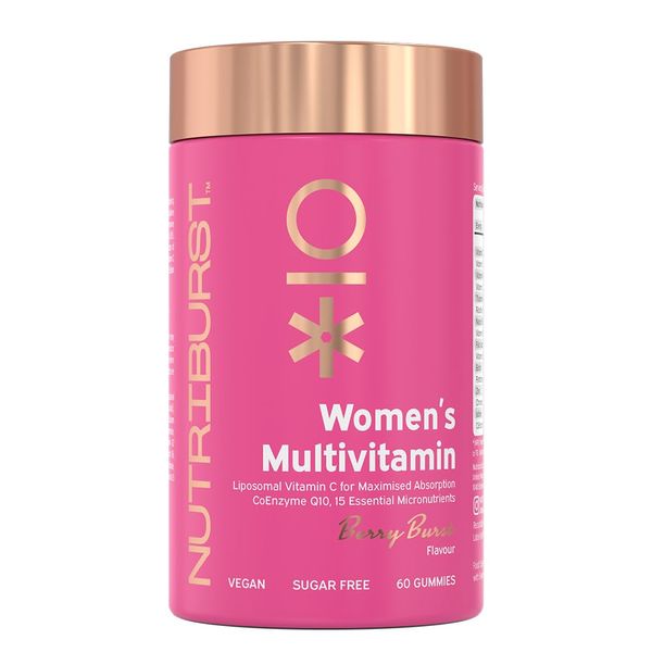 Nutriburst Women’s Multivitamin - Hormone Regulation & Support Collagen Formation - Contains 15 Micronutrients; B5, B6, B12, C, D - Vegan, Sugar Free Supplement - 60 Berry Gummies - 1 Month Supply