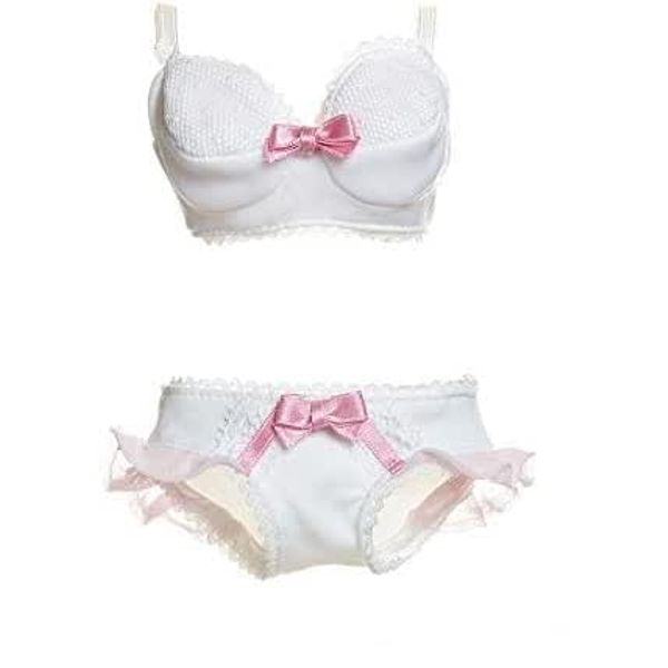 50cm Ribbon Bra & Shorts Set White x Pink
