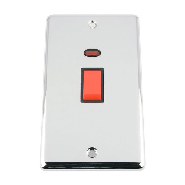 45A Cooker Switch w/Neon -Tall Plate - Polished Chrome Classic - Black Insert