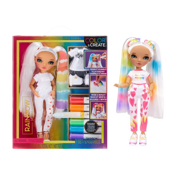 Rainbow High DIY Fashion Doll with Washable Markers, Pigtails, Bonus Top & Shoes - Creative Play 4-12+