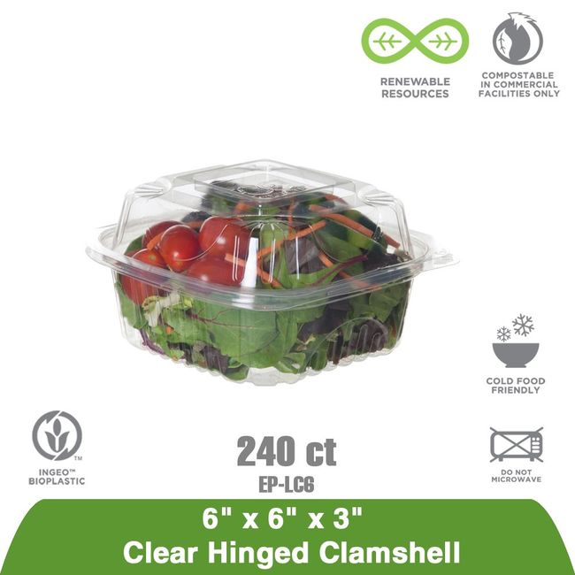 Clear Clamshell Hinged Food Containers, 6 x 6 x 3, Plastic, 80/Pack, 3  Packs/Carton