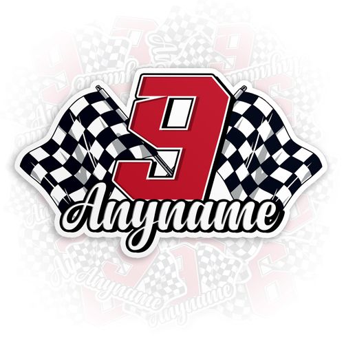 Personalized Racing Number Sticker Custom Racing Name with Race Flag Decal Stickers Car Motorbike Waterproof Die-Cut Vinyl Sticker for Dirt Bike Car Truck Motorcycle Bike Motors RC Decal Sticker Gifts