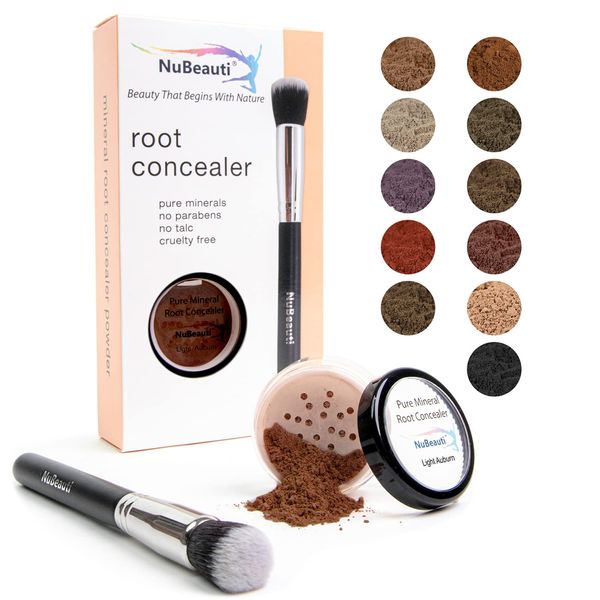 Hair Root Touch Up Powder – Root Cover Up Hair Powder – 11 True-to-Nature Root Concealer Shades – Zero Fragrance, Talc or Parabens – Hair Cover Hairline Powder by NuBeauti (With Brush, Light Auburn)