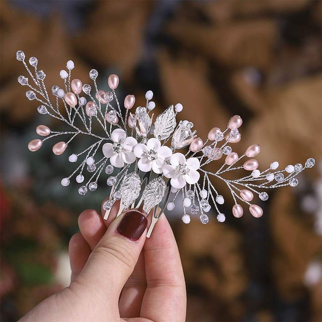 Vatocu Flower Bride Wedding Hair Comb Pearl Headpieces Silver Crystal Bridal Hair Accessories for Women and Girls