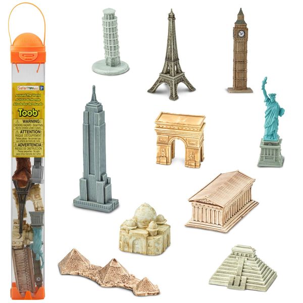 Safari Ltd. Around The World TOOB - 10 Figurines: Leaning Tower of Pisa, Eiffel Tower, Taj Mahal, Statue of Liberty, Giza Pyramids, & More - Educational Toy Figures For Boys, Girls & Kids Ages 3+