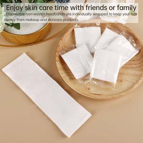 TopDirect 200 Pieces Disposable Headbands for Spa, Stretchable Non-Woven Soft Esthetician Facial Headband for Women's Hair, Bath, Skin Care, Salon Use, Makeup (White)