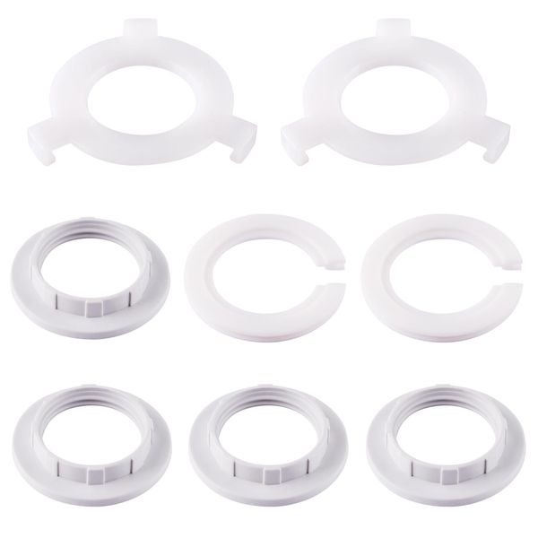 8 Pack Plastic Lamp Shade Reducer Ring, E27 to E14 Lampshade Reducer Ring, E14 Lamp Shade Ring Converter, Lamp Shade Adapter Rings, Socket Replacement Ring, Fitting Lampshade Washer Adaptor White